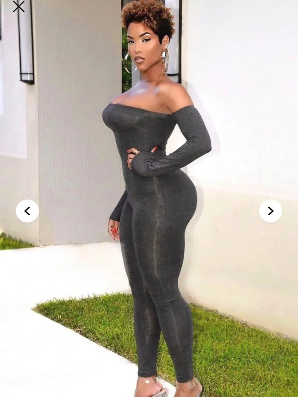 Fashion Nova Off-Shoulder Long Sleeve Jumpsuit in Charcoal Gray - NWT